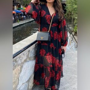 Neon Rose/ASOS Black and Red Floral Maxi Dress
